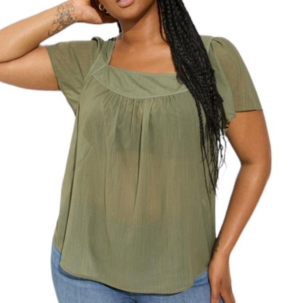 Torrid Crinkle Chiffon Sheer Flutter Sleeve Top Size 00:M/L:10